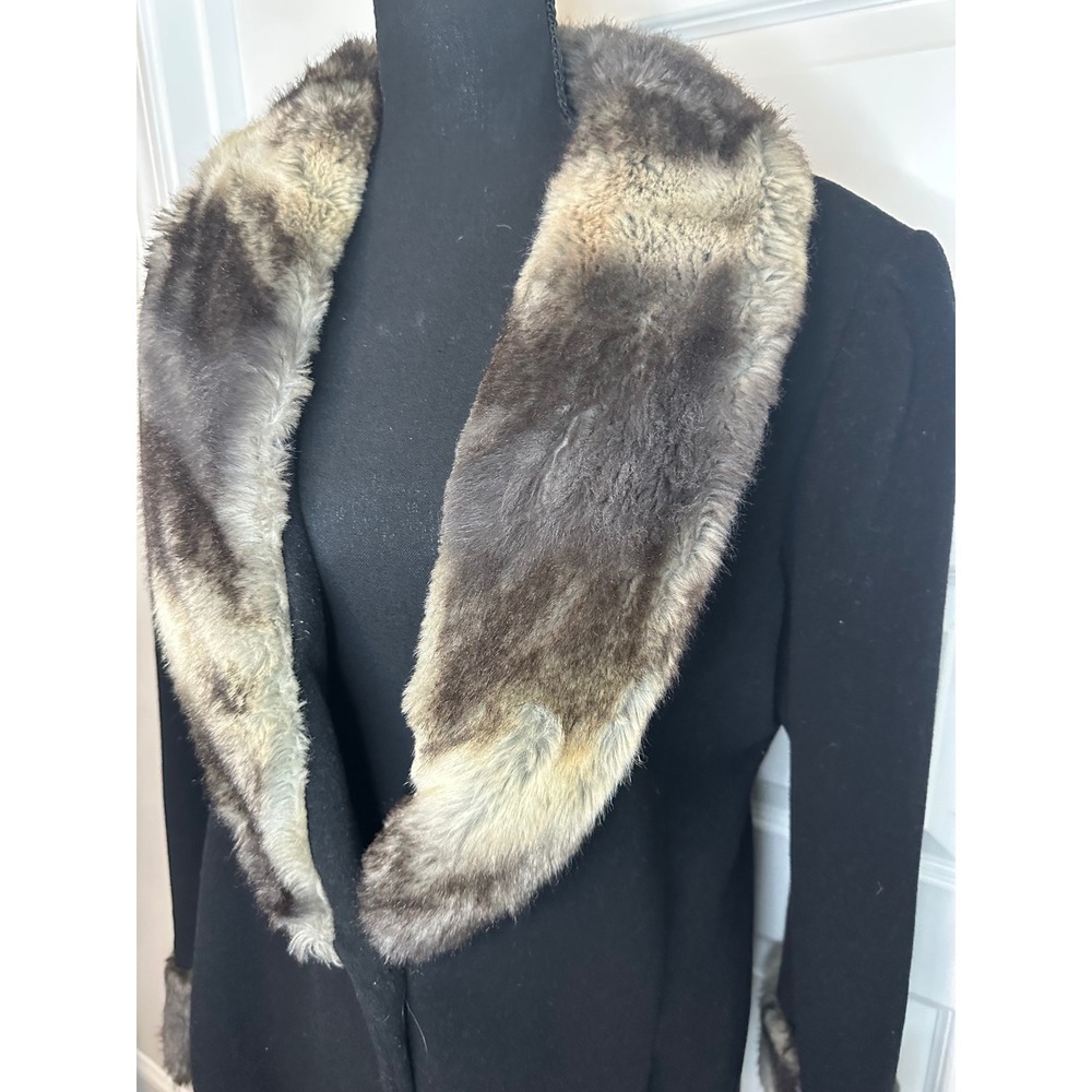 Unreal Fur Vintage 80's Black Coat Faux Fur Wool Blend Women 12/Large - Picture 2 of 10